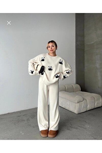 MADAM PARS Cute Panda Patterned Knitwear Set – 4 Color Alternative Combinations