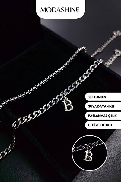 ModaShineShop 2’li Kombin B Harfli Paslanmaz Çelik Bileklik – Sevgiliye Kişiy...