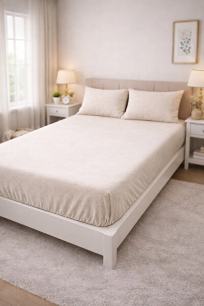 Gizo Home طقم ملاءات سرير مطاطية قطنية مزدوجة اللون بيج