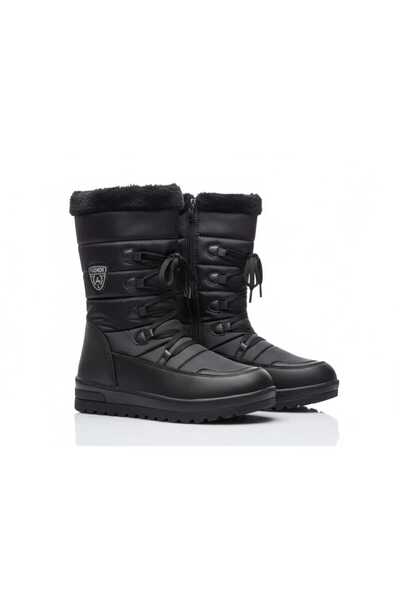 Step Kadın Siyah Kar Botu Termal İçi Peluş Kürklü Bağcıklı Su Geçirmez