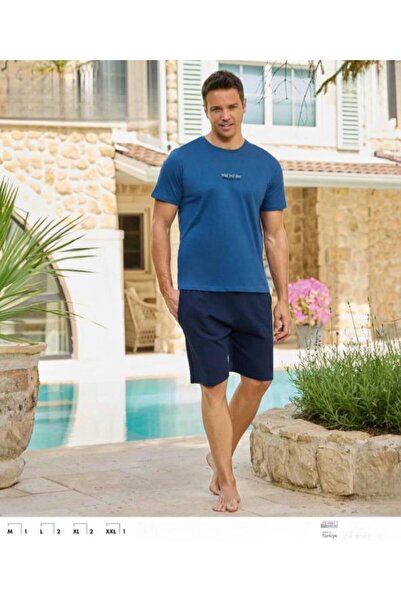 İpek Men's Short Sleeve Shorts Crew Neck 100% Cotton Pajama Set