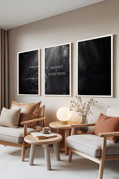 Zestia Тройна картина с леопард в бяла рамка, черно-бял мотивационен комплект...