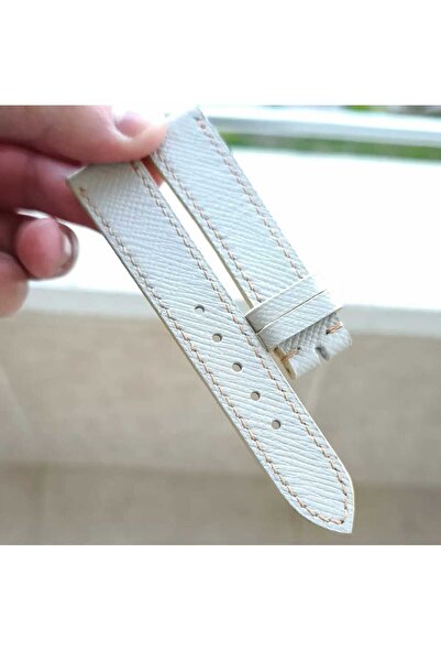 MUTLU GLOBAL Beyaz Hakiki Deri El Yapımı (20 mm) Saat Kordonu – Çift Kat Deri...