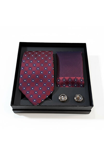 CROATE Premium Gentleman Tie Set |   Burgundy Minimal Patterned Tie, Handkerc...