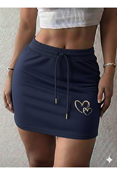 MaxiMor Women's Elastic Waistband Heart Printed 2 Thread Fabric Mini Skirt Le...