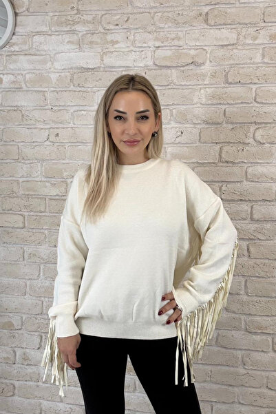 Muna Boutique Imported Cream Self-Tasseled Women's Knitwear