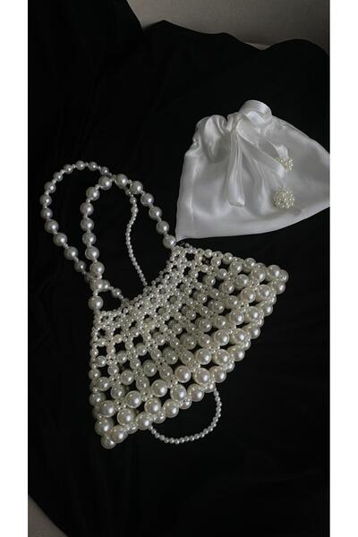 NOSTALJİM Handmade pearl bag with pouch mini size evening daily bag