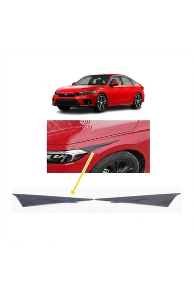 Universal Honda Civic FE1 2022 ve Sonrası Far Üstü Kaşı Çıtası Piyano Black 2...