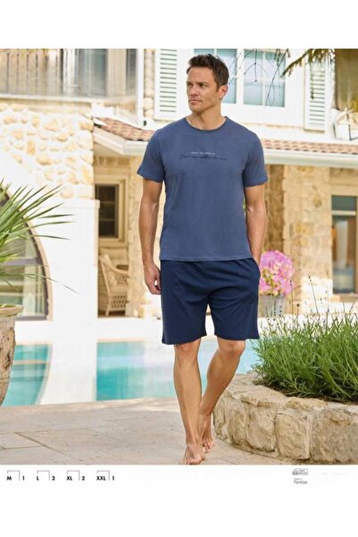 İpek Men's Short Sleeve Shorts Crew Neck 100% Cotton Pajama Set