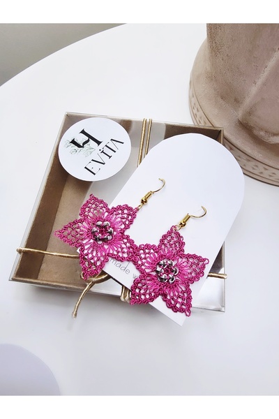 Evita İğne oyası küpe el emeği takı