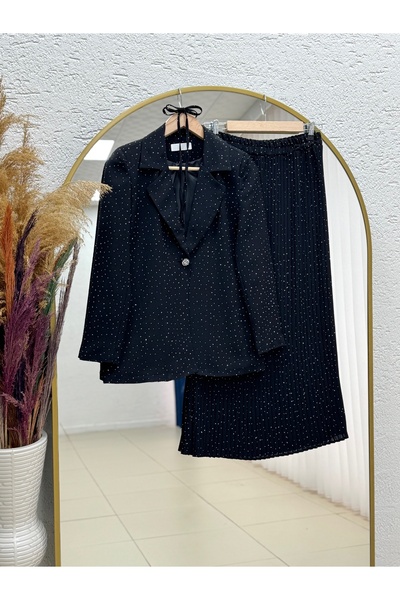 MİHRA STORE Fatmagül Single Button Skirt Pleated Stone Embellished Skirt Set-...