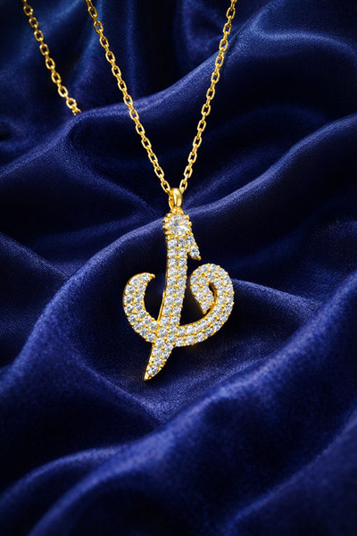 KAR DİAMOND 14 Ayar Altın Zincirli Zirkon Taşlı Elif Vav Kadın Kolye - Sertif...
