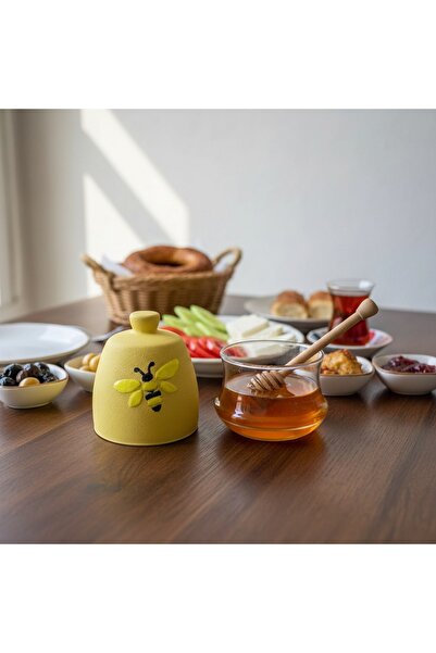 HOBİMİZ İŞİMİZ Dekoratif Cam Kapaklı - Kirazlı/Arılı Reçel/Bal Sunumluk