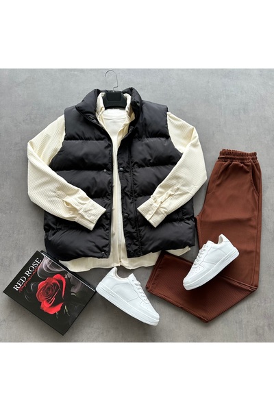 tetramoda Мъжки комплект от 3 части: риза, панталони и жилетка от тъкан от ос...