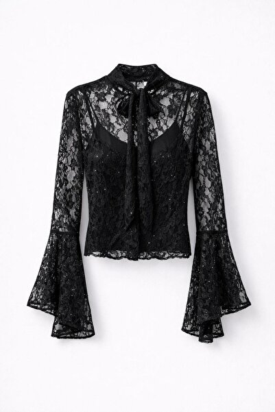 HAZELANNA Black Blouse with Sleeve Detail