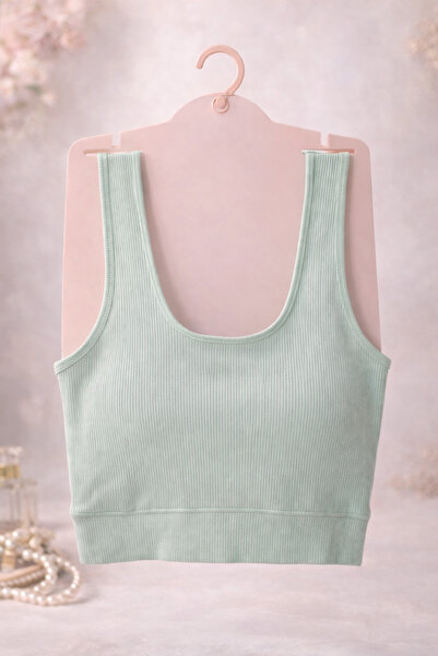 Zümralstyle MİNT YEŞİLİ FİTİLLİ CROP ATLET