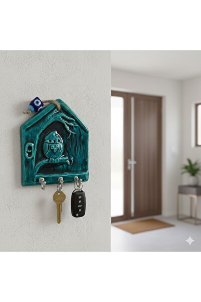 sharp&art Anahtar Askısı, El Yapımı Seramik Baykuş Figürü, Nazar Boncuğu Deta...