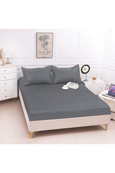 Truva Home Thin Damask Elastic Bed Cover - 3 Piece Set with Pillowcases, 180x...