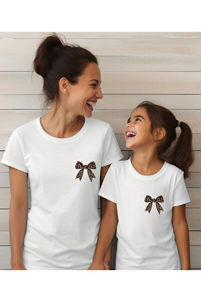 ASELİNDA Leopard Bow Printed Cotton Round Neck T-Shirt