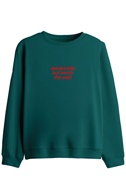 BetterThanCo Hanorac cu imprimeu Always Late, cu guler tip crewneck