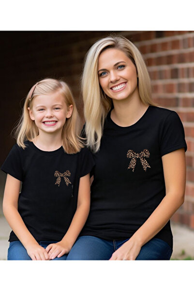 ASELİNDA Leopard Bow Printed Cotton Round Neck T-Shirt