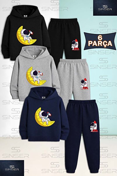 SS SİNSER طقم بدلة رياضية للأطفال من الجنسين بقلنسوة مكون من 3 قطع باللون الأ...