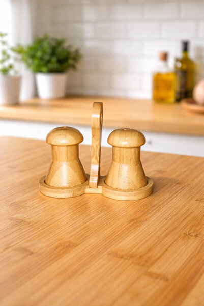 Home وعاء ملح وفلفل من الخيزران، قطعتان، مع حامل من الخيزران