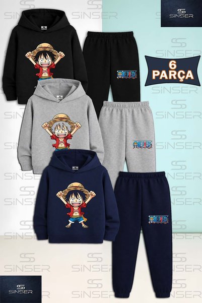 SS SİNSER Children's Unisex Anime One Piece Hands up 3-Piece Hooded Tracksuit...