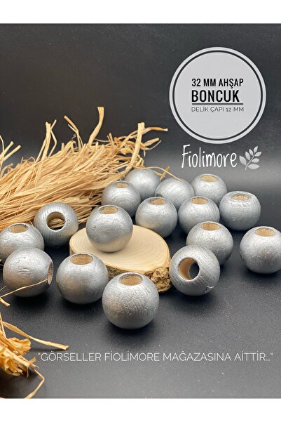 Fiolimore 5 Pcs 32 mm Silver Gray Wooden Beads Round Macrame Bag Design Board...
