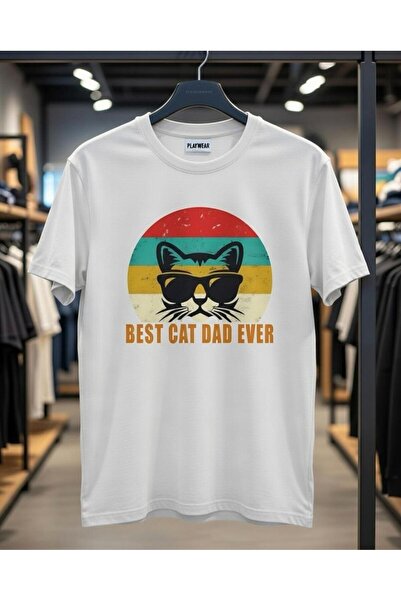 playwear Tricou unisex oversize cu imprimeu Best Cat Dad Ever Cat Design