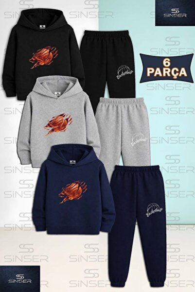 SS SİNSER Set de trening cu glugă pentru copii, unisex, cu imprimeu cu flăcăr...