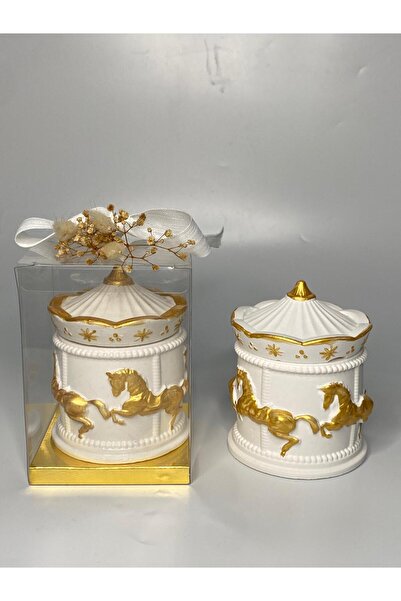 Görke Tasarım Beyaz Gold Detaylı Atlı Karınca Mum Mumluk Dekor Mum