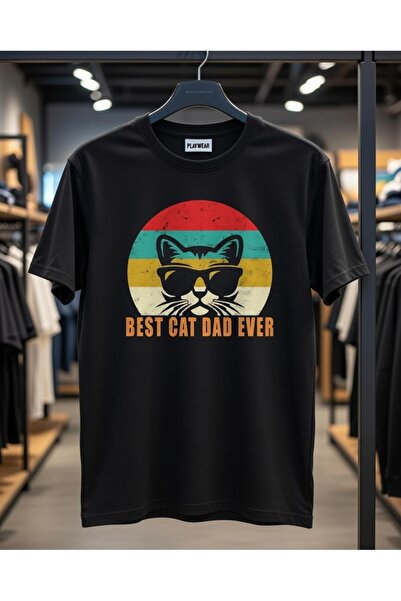 playwear Unisex Oversize Fit Best Cat Dad Ever Cat Design Printed Tshirt