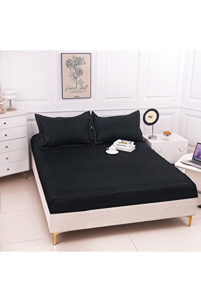 Truva Home Thin Damask Elastic Bed Cover - 3 Piece Set with Pillowcases, 180x...