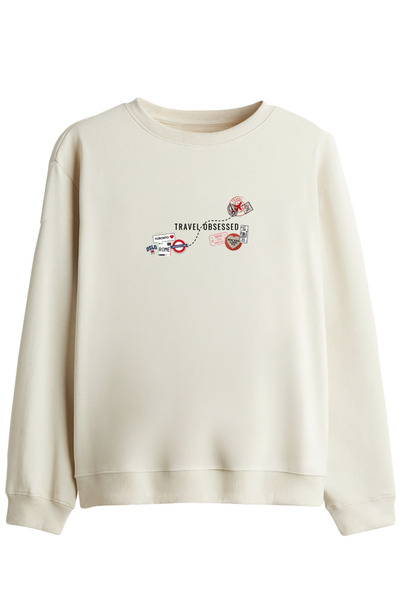 BetterThanCo Travel Obsessed Printed Crew Neck Sweatshirt