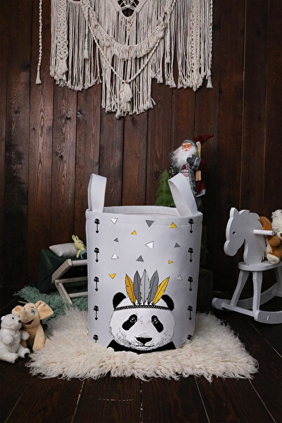 BelezaHome Children's and Baby's Room Toy Basket Gray Panda Patterned Foldabl...