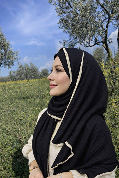 Linda Scarf organik Müslin şal siyah