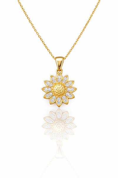 ÇEKİRDEK JEWELRY Seçenek 2: Altın Kaplama 925 Ayar Gümüş Taşlı Ayçiçeği Figür...