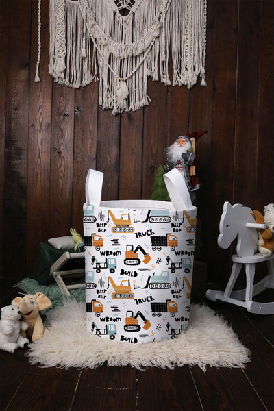 BelezaHome Children's and Baby's Room Toy Basket, Construction Machinery Patt...