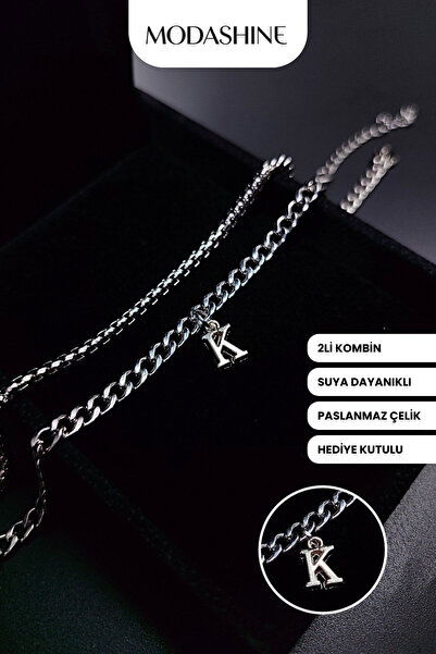 ModaShineShop 2’li Kombin K Harfli Paslanmaz Çelik Bileklik – Sevgiliye Kişiy...