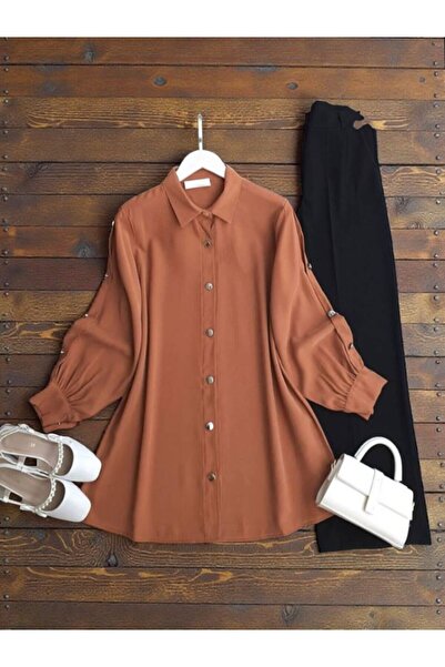 ŞAHİN TESETTÜR GİYİM KOL DÜĞME DETAYLI SALAŞ TUNİK 5673