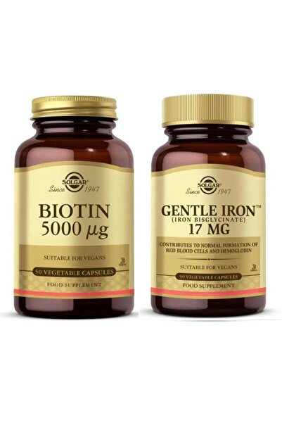 Solgar Biotin 5000 Mcg 50 Capsules + Gentle Iron 17 Mg 90 Capsules