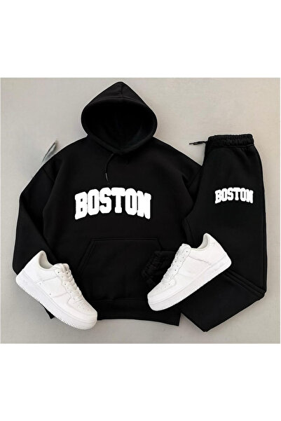 HerTarzınTrendi Boston Written Top-Bottom Double Daily Tracksuit Set, Special...