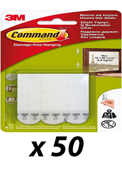 COMMAND 50 ADET 3M Çerçeve Asma Bandı Orta Boy | Duvar Delmeden Askı | İz Bır...