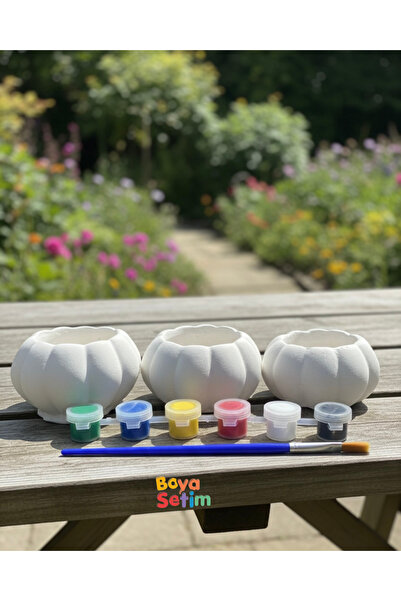 Boyama Bal Kabağı Saksı Boya Seti Çocuk Aktivitesi 3 Obje + 6 Boya + 1 Fırça ...