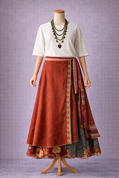 Bohoyasam Nepal Kadın Çift Taraflı İpek Etek – Bohem Desenli, Bağlamalı Model...