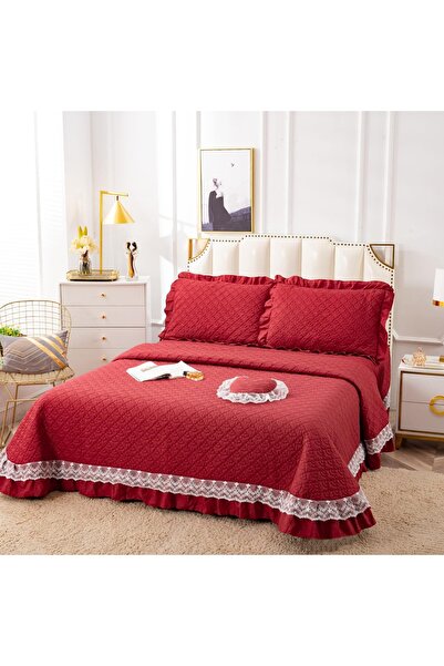 Truva Home Quilted Duvet Cover Set with Fine Lace and Ruffles - 3 Pieces, 230...