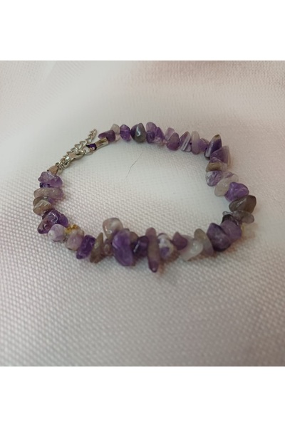 Butik Purple Colored Natural Stone Amethysts Broken Cut Closures Steel Women'...