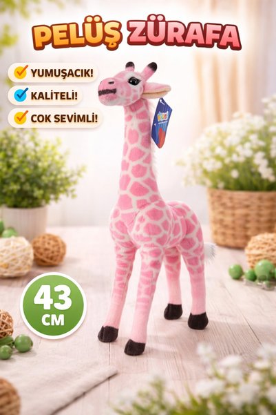 TRUST STORE Peluş Zürafa 43 Cm Yumuşak Dokulu Sevimli Oyuncak PEMBE