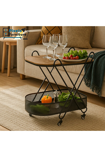 PixelsFurniture Pixel Furniture Rectangular 2-Tier Mobile Tea and Coffee Serv...